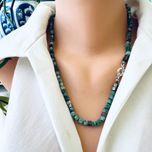 Carica l'immagine nel visualizzatore di Gallery, Emerald Pyrite Candy Necklace displayed on mannequin, featuring vibrant emerald cube-cut gemstones and pyrite accents.