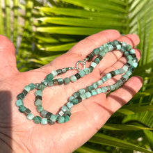 Carica l'immagine nel visualizzatore di Gallery, Emerald Pyrite Candy Necklace | 22" Handcrafted Design showcasing emerald cube-cut gemstones and pyrite.