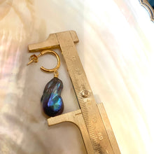 Carica l'immagine nel visualizzatore di Gallery, Baroque pearl hoop earrings measured by ruler for size on white background