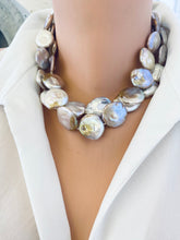 Cargar imagen en el visor de la galería, Large coin pearl necklace doubled on mannequin neck, layered statement look