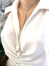 Lade das Bild in den Galerie-Viewer, Single Strand of Silver Pyrite and Large Baroque Pearl Lariat Wrap Necklace, 45"