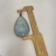 Load image into Gallery viewer, Labradorite aquamarine pendant necklace aquamarine gemstone pendant measured against ruler — size reference for handcrafted jewelry by Loulia Pearl Jewelry