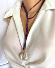 Charger l'image dans la galerie, Single Strand of purple Amethyst & 2 Baroque Pearls Lariat Necklace, 48"inches