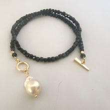 Carica l'immagine nel visualizzatore di Gallery, Black Tourmaline Choker Necklace & Pearl Charm