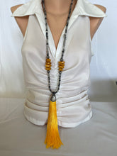 Lade das Bild in den Galerie-Viewer, Rutilated Quartz and Yellow Copal Boho Style Tassel Necklace
