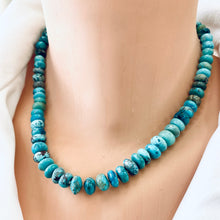 Cargar imagen en el visor de la galería, hand knotted turquoise rondelle beads necklace
