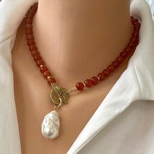 Carica l'immagine nel visualizzatore di Gallery, Carnelian Necklace & Baroque Pearl Pendant