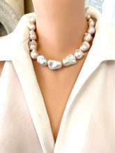 Carica l'immagine nel visualizzatore di Gallery, Baroque Pearl Chunky Necklace showcasing handcrafted design with unique white freshwater baroque pearls on a soft grey silk thread.