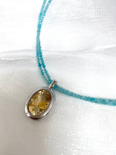 Load image into Gallery viewer, Blue Amazonite Citrine Pendant Necklace showcasing a yellow citrine gemstone pendant and double-strand design.