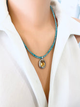 Load image into Gallery viewer, Blue Amazonite Citrine Pendant Necklace | Double Strand Design by Loulia Pearl Jewelry showcasing yellow citrine and blue amazonite.