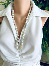 Cargar imagen en el visor de la galería, White Edison Baroque Pearl Y Necklace, 9–12mm Hand Knotted, 29", Rhodium Silver Clasp