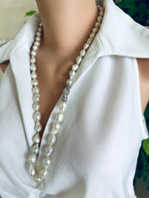 Cargar imagen en el visor de la galería, White Edison Baroque Pearl Y Necklace, 9–12mm Hand Knotted, 29", Rhodium Silver Clasp