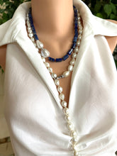 Cargar imagen en el visor de la galería, White Edison Baroque Pearl Y Necklace, 9–12mm Hand Knotted, 29", Rhodium Silver Clasp