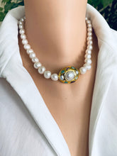 Charger l'image dans la galerie, White Pearl Necklace, 9–11mm, Gold Plated Focal Accent, Magnetic Clasp, 16"–18"