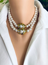 Charger l'image dans la galerie, White Pearl Necklace, 9–11mm, Gold Plated Focal Accent, Magnetic Clasp, 16"–18"