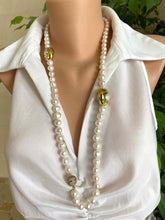 Charger l'image dans la galerie, White Pearl Necklace, 9–11mm, Gold Plated Focal Accent, Magnetic Clasp, 16"–18"