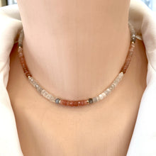 Cargar imagen en el visor de la galería, Genuine Multi Moonstone Choker Necklace, 14k GF