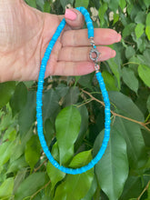 Carica l'immagine nel visualizzatore di Gallery, Faceted Turquoise Howlite Necklace, 6mm Heishi Indian Cut Beads, Oxidized Silver Diamond Pavé Clasp with Turquoise, 17.5"