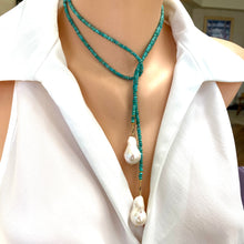 Charger l'image dans la galerie, Turquoise beaded necklace with pearls