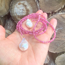 Load image into Gallery viewer, Pink Tourmaline & Baroque Pearls Lariat Necklace