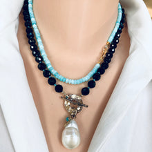 Cargar imagen en el visor de la galería, Black Tourmaline Toggle Necklace & Large Baroque Pearl Pendant
