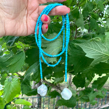 Load image into Gallery viewer, Turquoise & Two Baroque Pearls Lariat Wrap Necklace