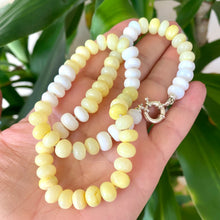 Lade das Bild in den Galerie-Viewer, Shaded Yellow white smooth opal candy necklace with sterling silver marine closure, measuring 18 inches. This modern opal jewelry piece features soft yellow tones up to white and is a perfect gift for her.