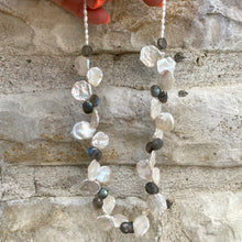 Lade das Bild in den Galerie-Viewer, Petal Pearls Necklace with Labradorite Choker, 16"in, Silver Details