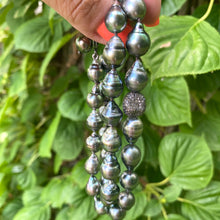 Load image into Gallery viewer, Tahitian Baroque Pearl Necklace Enhanced with Champagne Diamonds Pave Oxidized Silver Details, 16"inches