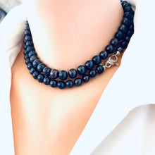 Load image into Gallery viewer, Peacock Navy Blue Pearl Long Necklace