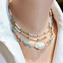 Cargar imagen en el visor de la galería, 17.5"inches pastel colours gemstone necklace with baroque pearl in middle