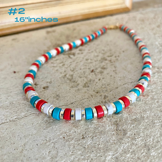 Gemstone choker necklace with multi color beads and hematite, vibrant handcrafted design, 16 inches.