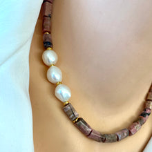 Load image into Gallery viewer, Rhodonite & Pearls Necklace, Gold