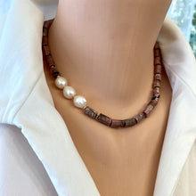 Load image into Gallery viewer, Rhodonite & Pearls Necklace, Gold