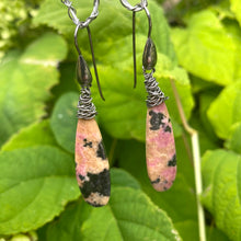 Carica l'immagine nel visualizzatore di Gallery, Teardrop Rhodonite Earrings, Black Rhodium