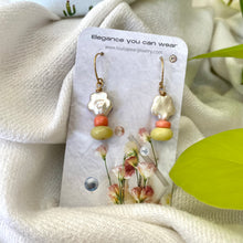 Cargar imagen en el visor de la galería, Floral Pearl Drop Earrings, Dainty Baroque Pearl w Quartz & Coral Earrings