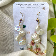 Load image into Gallery viewer, White Keshi Pearl Drop Earrings, 14k GF Hook & Purple Cz