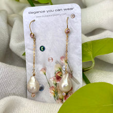 Charger l'image dans la galerie, Boucles d'oreilles chaîne en perles baroques avec zircone cubique rose