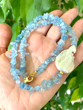Cargar imagen en el visor de la galería, March Birthstone Jewelry: Aquamarine Nuggets and Baroque Pearl Necklace, 19 inches