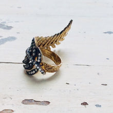 Load image into Gallery viewer, Vermeil Leaf Shape Ring showcasing an antique finish with cubic zirconia accents on an artistic design.