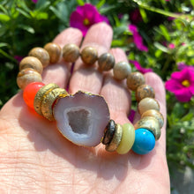 Load image into Gallery viewer, Orange Druzy Quartz Bracelet Natural Jasper Bracelet, Turquoise Mala Yoga Gift