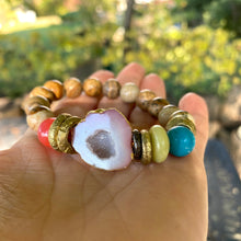 Load image into Gallery viewer, Orange Druzy Quartz Bracelet Natural Jasper Bracelet, Turquoise Mala Yoga Gift