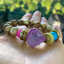 Load image into Gallery viewer, Hot Pink Quartz bracelet Druzy Crystal Gemstone, Natural Jasper Bracelet