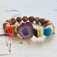 Load image into Gallery viewer, Orange Druzy Quartz Bracelet Natural Jasper Bracelet, Turquoise Mala Yoga Gift