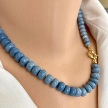 Charger l'image dans la galerie, Graduated Oregon blue smooth opal candy necklace 8-11mm with gold vermeil plated sterling silver marine closure, measuring 18 or 19 inches. This modern opal jewelry piece features denim blue tones and is a perfect gift for her.