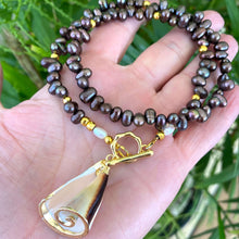 Load image into Gallery viewer, Brown Pearls Toggle Necklace & Real Seashell Charm Pendant