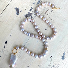Load image into Gallery viewer, Lavender Pink Pearl Necklace & Baroque Pearl Charm Pendant