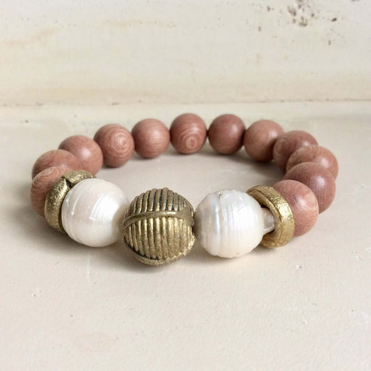 Rosewood & Baroque pearls Bracelet A l’Africaine