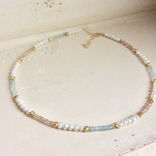 Lade das Bild in den Galerie-Viewer, Pearl Choker Necklace, Citrine & Aquamarine
