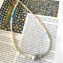 Cargar imagen en el visor de la galería, 17"inches morganite necklace with a grey baroque pearl, March birthstone